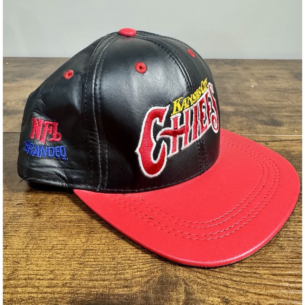 Kansas City CHIEFS Leather Modern NFL Football Snapback Hat Vintage 90s‎